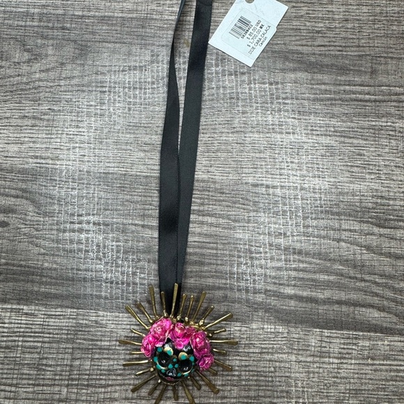 Edith Orozco Black Ribbon Necklace with Pink and Gold Sunburst Pendant - Picture 1 of 5